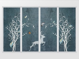 北欧抽象现代唯美金箔绿植移门