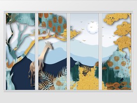 抽象山水意境动物移门