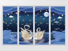 现代风格天鹅星空移门
