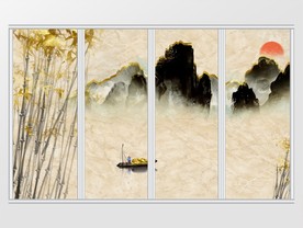 金色大理石纹理金竹小船移门