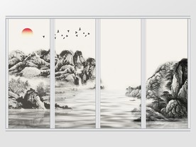 新中式山水水墨风景意境移门