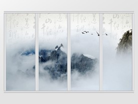 新中式书法山栾飞鸟移门