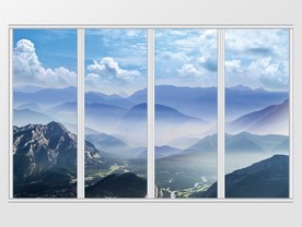 创意中式蓝天山水移门