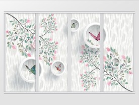 现代梦幻简约鸟语花香移门