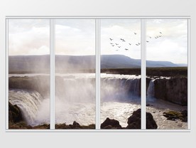 高山飞瀑山水风景移门