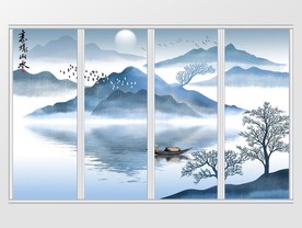 新中式禅意抽象山水移门