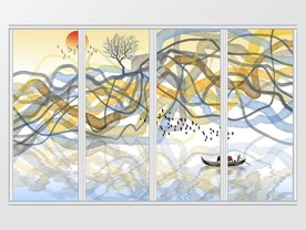 新中式现代抽象山水移门