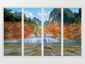 创意新中式流水风景移门