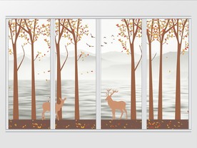 简约北欧风树木麋鹿移门