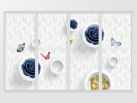 唯美简约鸟语花香蝴蝶移门