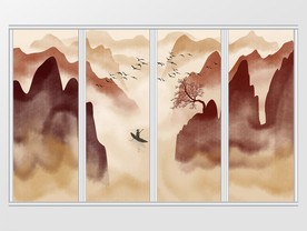 新中式抽象意境山水移门