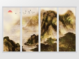 新中式金色水墨山移门