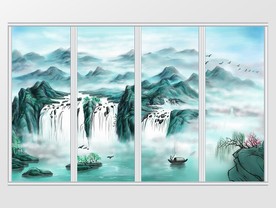 新中式山水水墨移门
