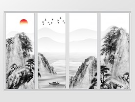 新中式水墨山水意境风移门