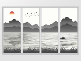 新中式水墨远山意境风景移门