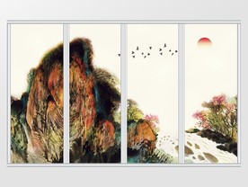 新中式唯美山水瀑布风景移门