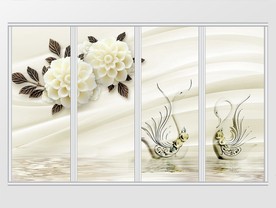 立体白色珠宝花钻石朵天鹅移门