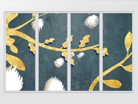 北欧抽象现代唯美金箔花卉移门