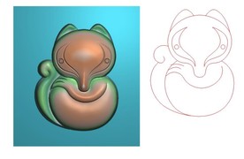 动物狐狸玉雕挂件精雕图浮雕灰度