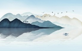 创意山水新中式手绘屏风玄关背景