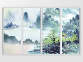 清新创意新中式山水移门