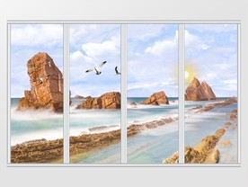 唯美大气飞鸟海景移门