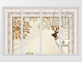 立体麋鹿风景移门