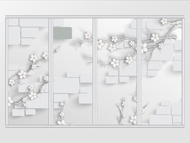 立体树枝桃花移门