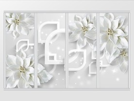现代白色简约立体花朵移门