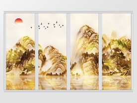 新中式金色山水画金箔画移门