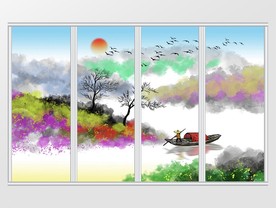 新中式墨韵彩色山水画移门