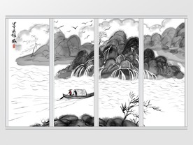 中式新古典墨韵山水画移门