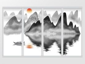 中式新古典意境山水画移门