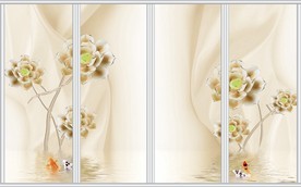 3d出水珠宝花朵绸缎移门