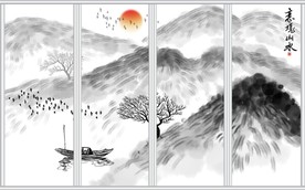 新中式水墨山水画移门