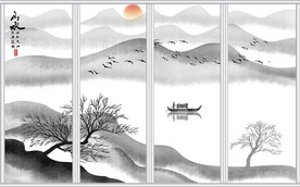 新中式抽象水墨山水移门