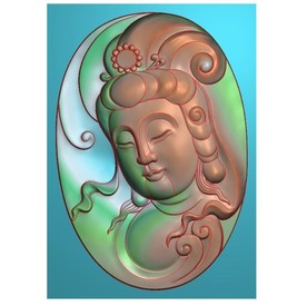 玉雕观音头挂件精雕图浮雕图灰度