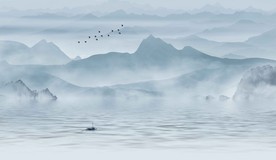 大型蓝色山水画壁纸