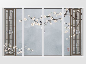 手绘玉兰花鸟移门
