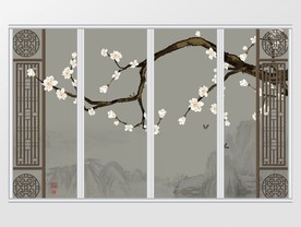 新中式工笔玉兰手绘花鸟移门