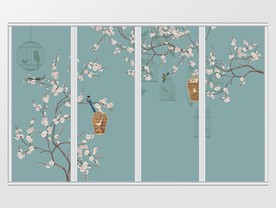 新中式古典手绘工笔花鸟移门