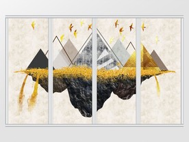 新中式金色几何水墨山水移门