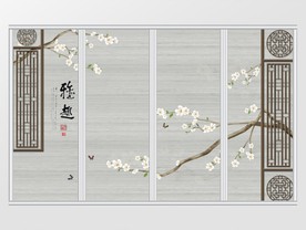 新中式雅趣手绘玉兰花鸟移门