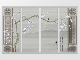 手绘玉兰花鸟移门