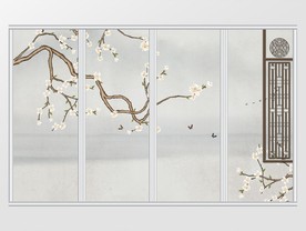 新中式手绘花鸟玉兰移门