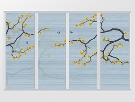 新中式银杏花鸟移门