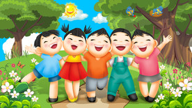 手绘卡通儿童学生人物风景背景