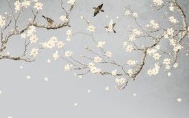 欧式花鸟复古玄关背景底纹素材屏