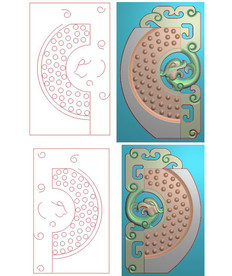 仿古龙凤挂件对牌玉雕精雕图浮雕