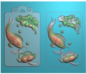 荷花鱼莲花鲤鱼挂件46牌精雕图